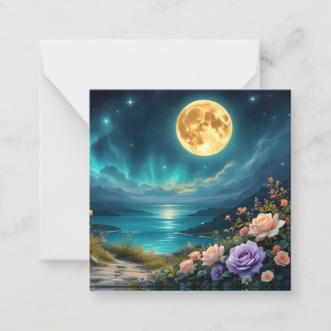 Moonlight floral ocean Bay Card (Front)