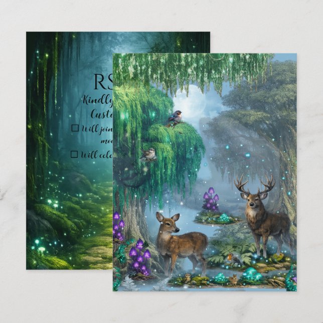 Moonlight Forest Bioluminesence RSVP Card (Front/Back)