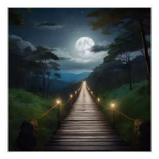 Moonlight Forest Path Poster