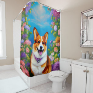 Moonlight Garden Corgi Dog Shower Curtain