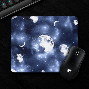 Moonlight Glow   Moon Phases in Sky Clouds Mouse Pad