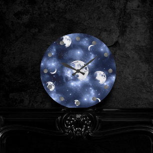 Moonlight Glow   Moon Phases in Sky Clouds Round Clock