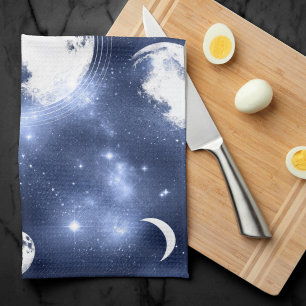 Moonlight Glow   Moon Phases in Sky Clouds Tea Towel