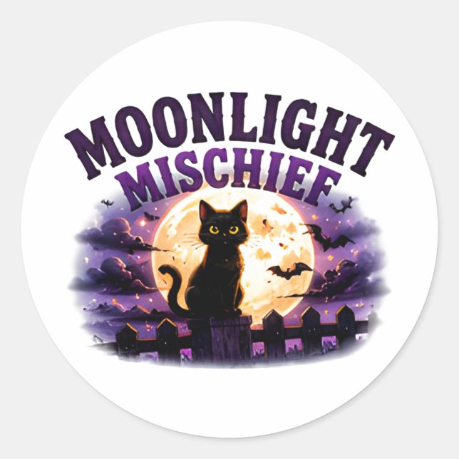🐈‍⬛ Moonlight Halloween Black Cat Saying 🌕 Classic Round Sticker (Front)