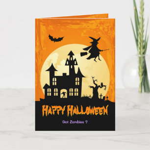 Moonlight Haunted House in Graveyard - Halloween Card
