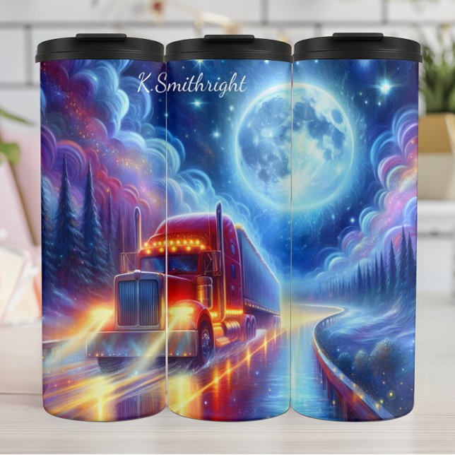 Moonlight Highway Semi Truck Journey Thermal Tumbler (Creator Uploaded)