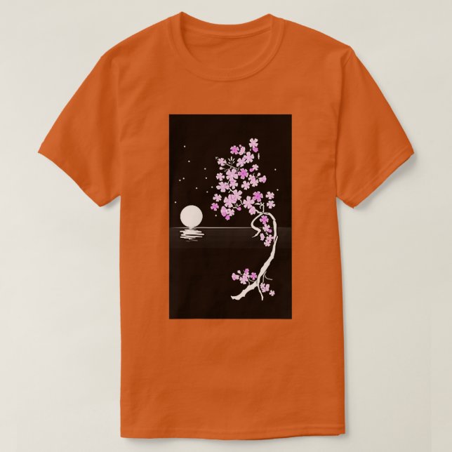 Moonlight Japanese Sakura Cherry Blossom T-Shirt (Design Front)
