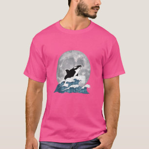 Moonlight Killer Whale Ocean Animal Waves Full Moo T-Shirt