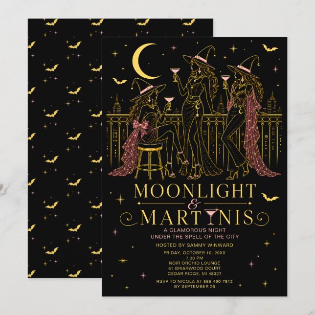 Moonlight & Martinis Halloween Girls Night Invitation (Front/Back)