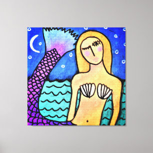 Moonlight Mermaid Abstract Digital Painting Canvas Print