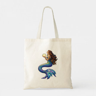 Moonlight Mermaid Stained Glass Art Tote Bag