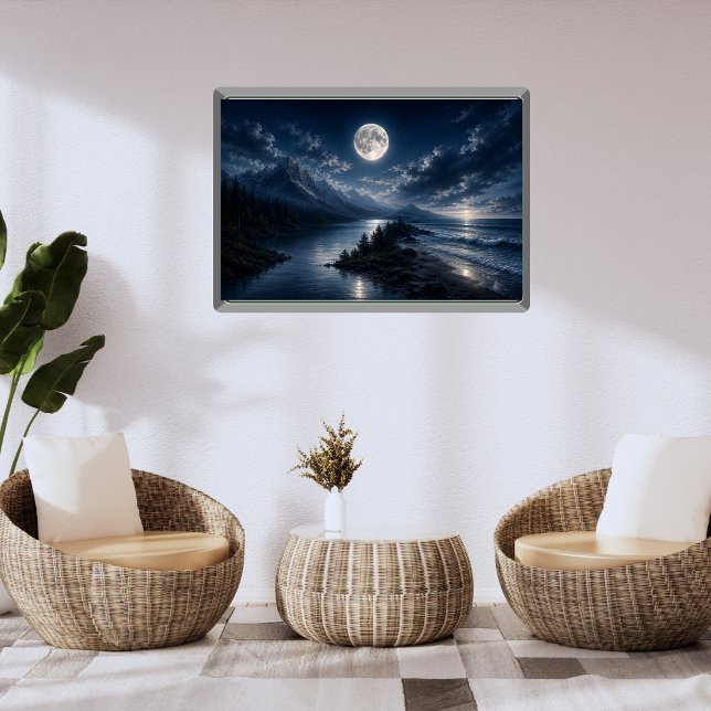 Moonlight Mountain Lake Wall Art Poster- Full Moon (Creator Uploaded)