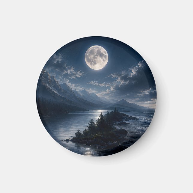 Moonlight Mountain Lake Wall Art set- Full Moon Magnet (Front)