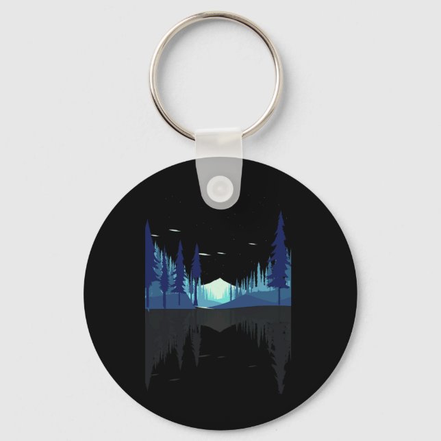 Moonlight Mountains Nature Trees Wildlife Forest H Key Ring (Front)