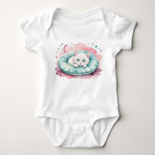 Moonlight Nap – Cozy Kitten Dreams Baby Bodysuit (Front)