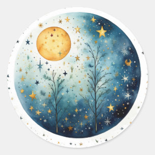 Moonlight Night Forest Garden Classic Round Sticker
