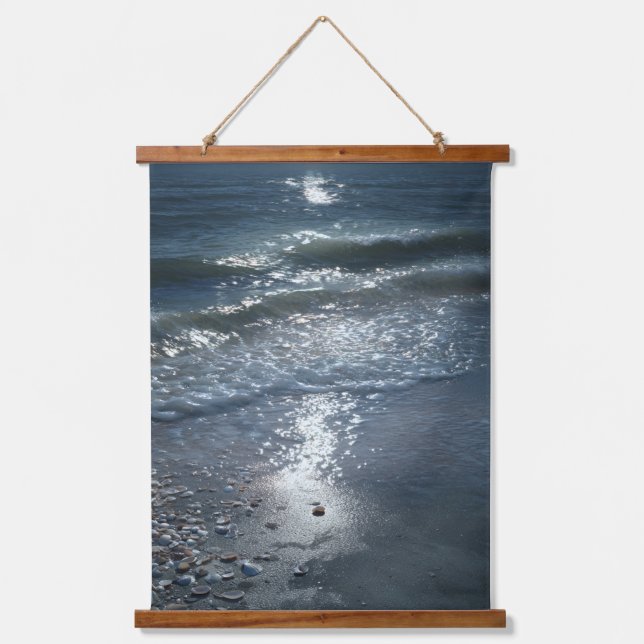 Moonlight on Waves and Shell Shore Art Hanging Tapestry (Front)