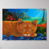 Moonlight Orange Tabby Cat Art