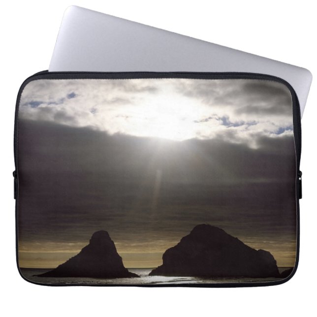 Moonlight Over Ocean Rocks Oregon Laptop Sleeve (Front)