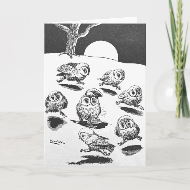 Moonlight Owls, Louis Wain Card (Front)