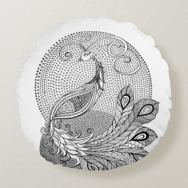 Moonlight Peacock Round Cushion (Front)