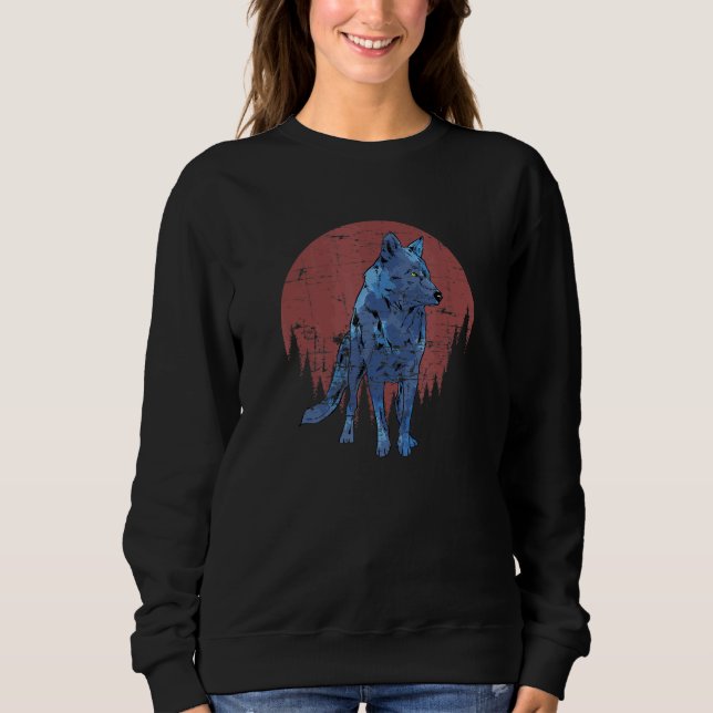 Moonlight Predator Animal Full Moon Forest Wolf Sweatshirt (Front)