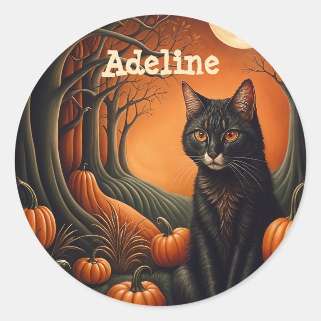 Moonlight Pumpkin Patch Personalized Halloween Classic Round Sticker (Front)