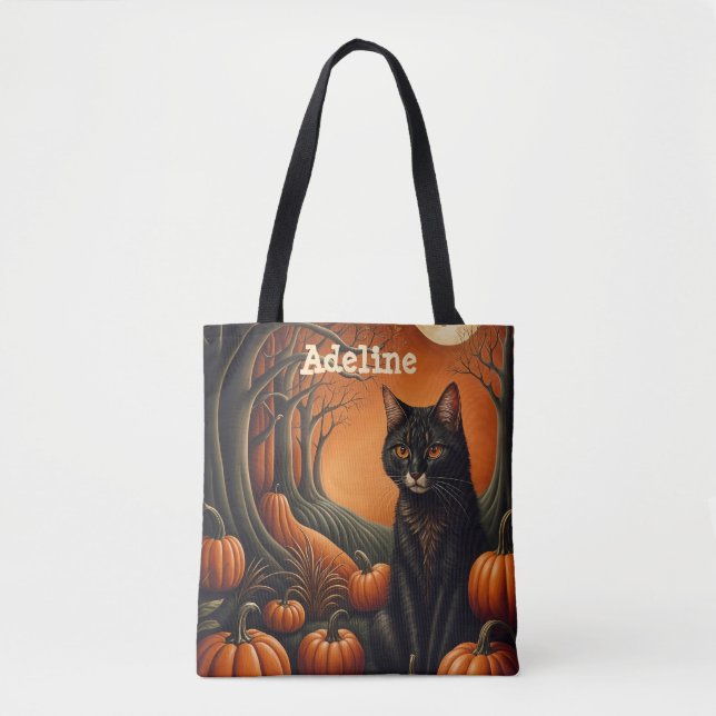 Moonlight Pumpkin Patch Personalized Halloween Tote Bag