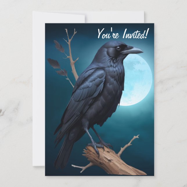 Moonlight Raven Halloween Invitation (Front)