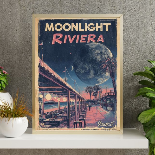 Moonlight Riviera  Lunar Fantasy Seaside Boardwalk Poster (Creator Uploaded)
