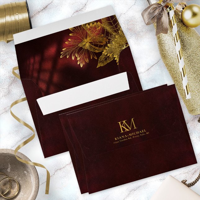 Moonlight Romance Wedding Burgundy ID881 Envelope (Interior/Back In Situ)