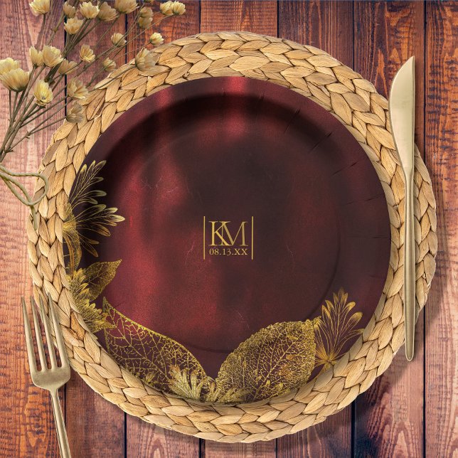 Moonlight Romance Wedding Burgundy ID881 Paper Plate (Creator Uploaded)