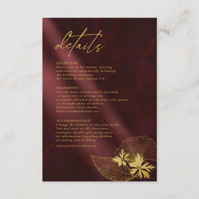 Moonlight Romance Wedding Details Burgundy ID881 Enclosure Card (Front)