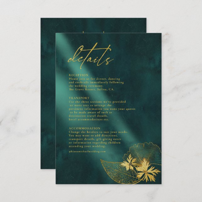 Moonlight Romance Wedding Details Emerald Gr ID881 Enclosure Card (Front/Back)