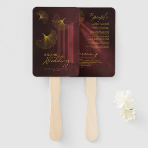 Moonlight Romance Wedding Program Burgundy ID881 Hand Fan