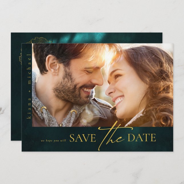 Moonlight Romance Wedding V2H Emerald Green ID881 Save The Date (Front/Back)