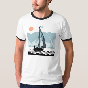 Moonlight Sailing Mens Ringer T-Shirt