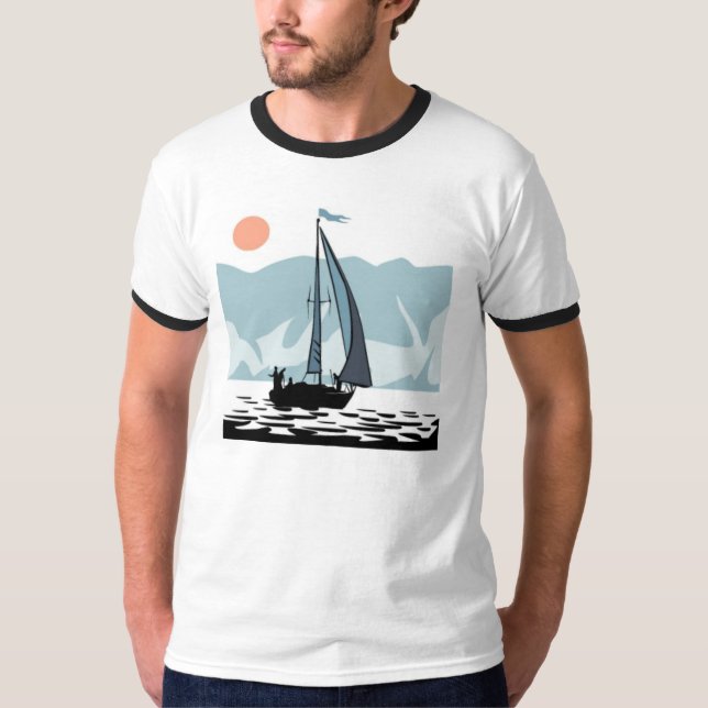 Moonlight Sailing Mens Ringer T-Shirt (Front)