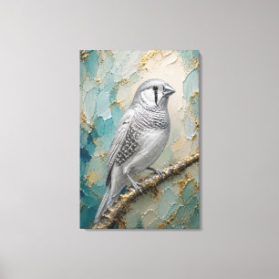 Moonlight Silver Finch – Luxe Metallic Impasto Canvas Print
