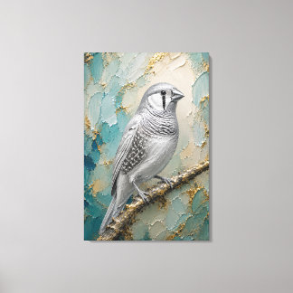 Moonlight Silver Finch – Luxe Metallic Impasto Canvas Print