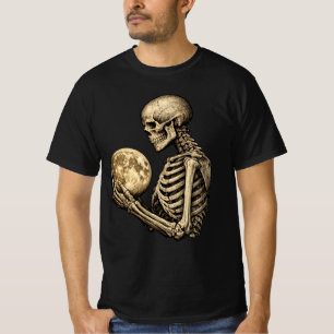 Moonlight Skeleton Holding Full Moon Gothic  T-Shirt