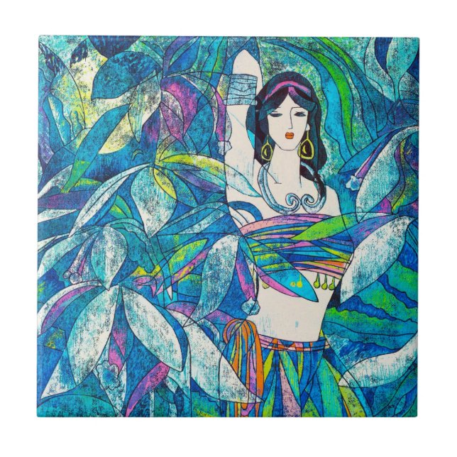 Moonlight Song Hao Ping oriental abstract lady art Tile (Front)
