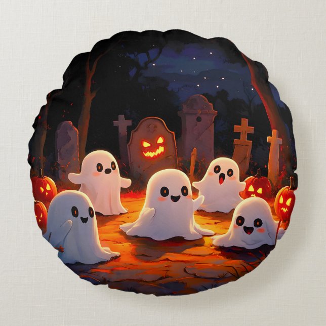 Moonlight Spooky Ghost Tales Round Cushion (Front)