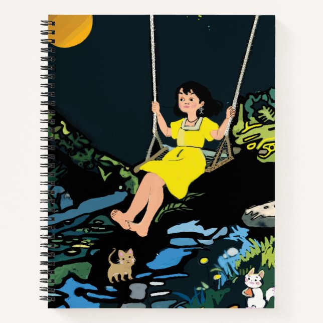 Moonlight Swing Dream Notebook – Whimsical Girl  (Front)