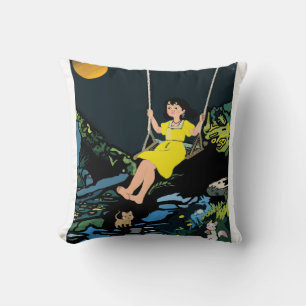 Moonlight Swing Dream" – Whimsical Girl on a Swing Cushion