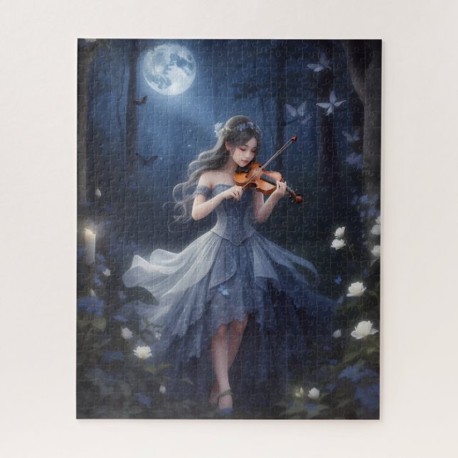 Moonlight Symphony - Dreamy Violin Playing Girl Jigsaw Puzzle (Vertical)