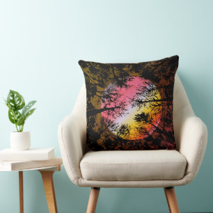 Moonlight Through Dense Forest – Colourful Surreal Cushion