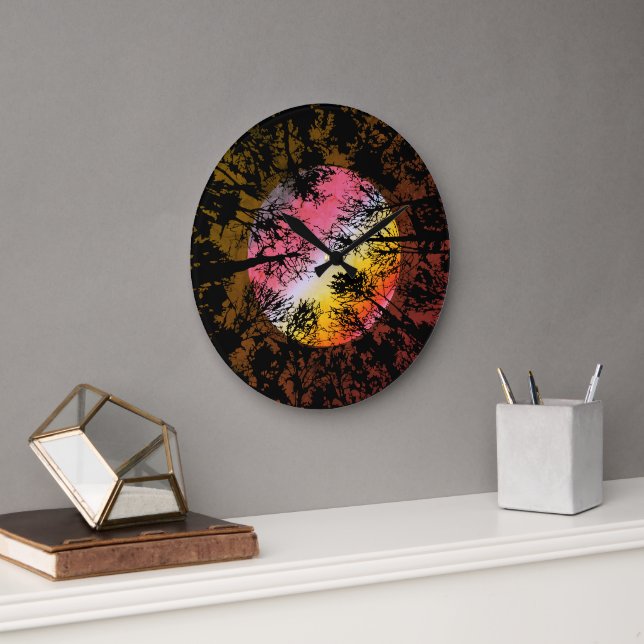 Moonlight Through Dense Forest – Colourful Surreal Large Clock (Office)