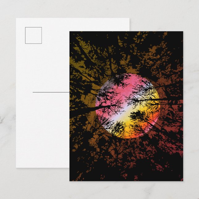 Moonlight Through Dense Forest – Colourful Surreal Postcard (Front/Back)