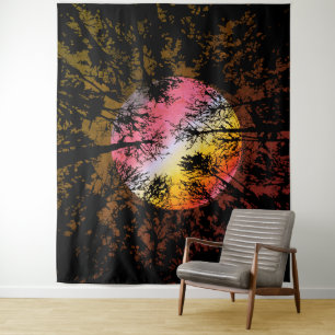 Moonlight Through Dense Forest – Colourful Surreal Tapestry